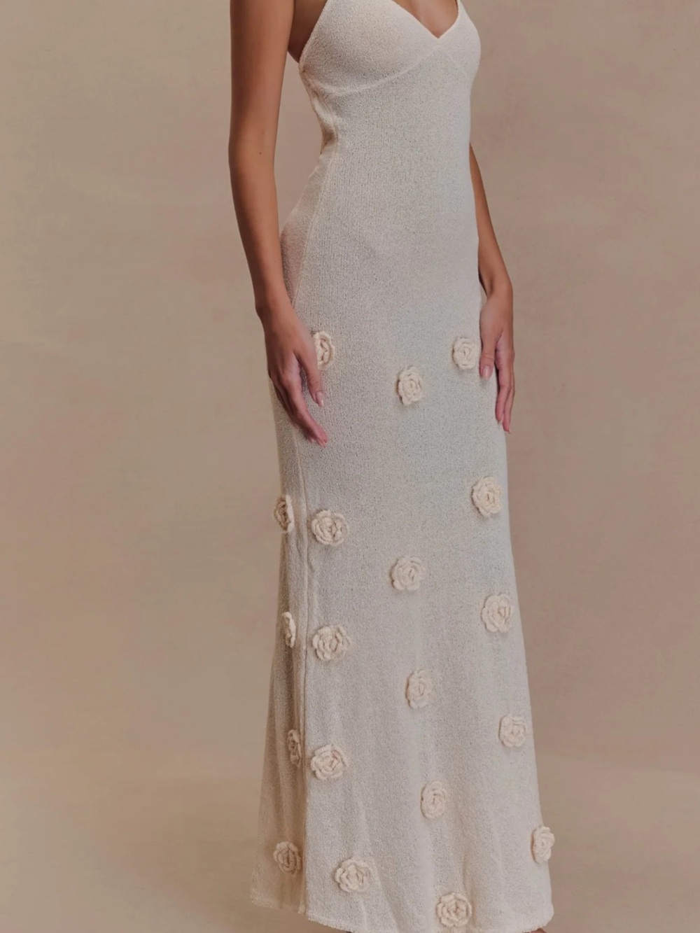Meshki Cream Floral-Appliqué Spaghetti Strap Maxi Dress - Picture 3 of 4